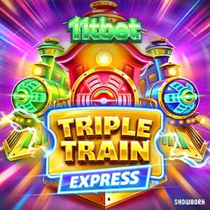 Tampilan visual neon cyberpunk dari slot Triple Train Express